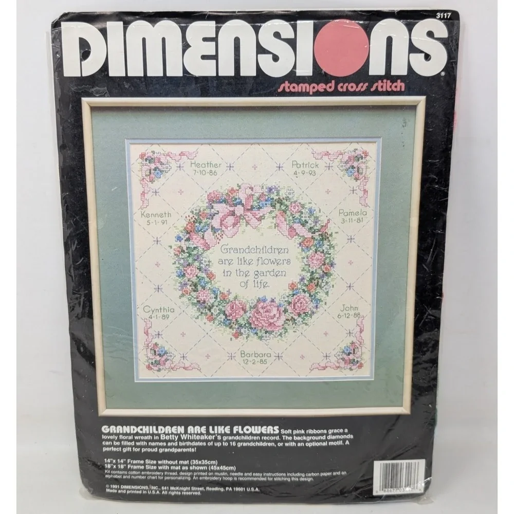 Dimensions Grandchildren Are Like Flowers Stamped Cross Stitch 3117 Vintage 1991